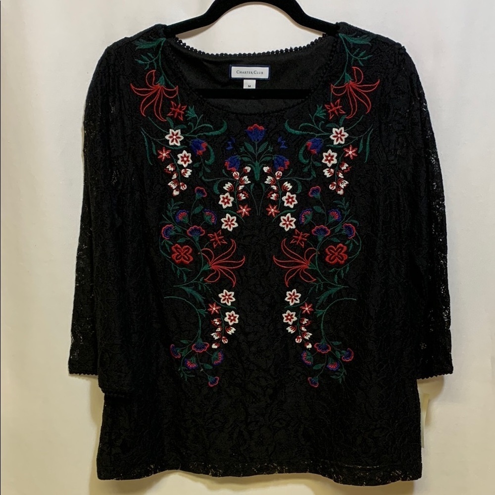 Charter Club Black and Floral Blouse